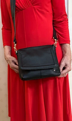 BOLSO BANDOLERA HALSTON Heritage de cuero y gamuza negro correa ajustable desmontable Foto 1 de 4