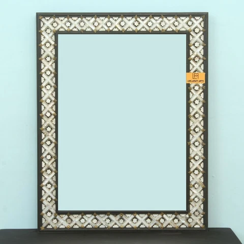 Wooden Mother Of Pearl Mirror Frame Brass Butterfly Clip Design Cover
