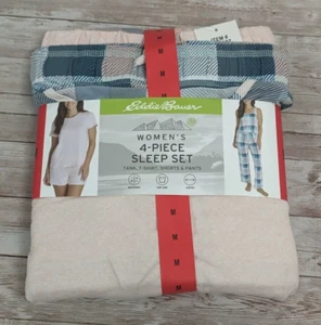 Eddie Bauer Damen Größe Medium türkis Quadrate Stretch 4-teiliges Nachtwäsche Pyjama Set - Bild 1 von 6