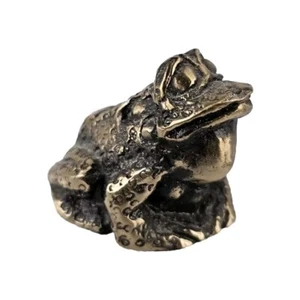 Miniature Signed Brass Frog Figurine 1 Inch Signed LM - Picture 1 of 10