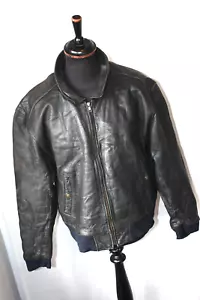 Vintage LEVI LEVIS black leather bomber jacket size medium rock mod rockabilly - Picture 1 of 16