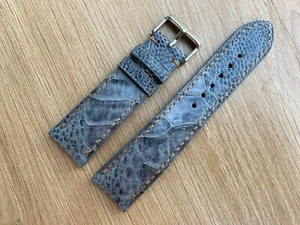 Gray Ostrich Leather Watch Strap Band, Size 18mm 19mm 20mm 21mm 22mm 24mm 26mm - Picture 1 of 11