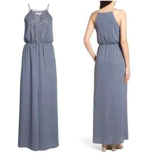 Wayf Posie Kleid Damen M grau Grisaille ärmellos Spitze vorne V-Ausschnitt Maxikleid - Bild 1 von 9