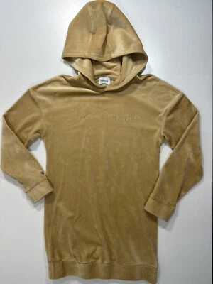 Vestido de veludo feminino Juicy Couture com capuz logotipo bege frente manga longa jumper - Imagem 1 de 4