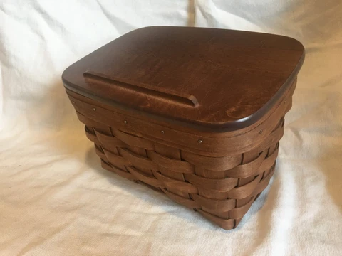 Longaberger Recipe Basket and Lid Rich Brown w/ Protector Cover