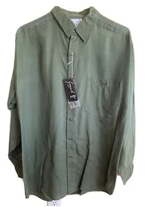 Goouch Mens Long Sleeve Button Down Shirt 100% Silk New Size M Color Olive Green - Picture 1 of 9