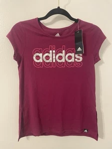 NWT Adidas Girls Size Large 14 Berry Pink Short Sleeve T-shirt With Triple Logo - Picture 1 of 13