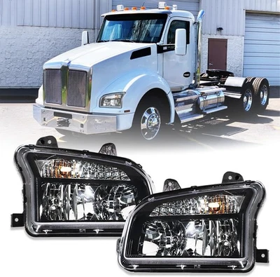 2014–2023 Kenworth T880 Headlights Black Housing Pair Left + Right - Image 1 of 4