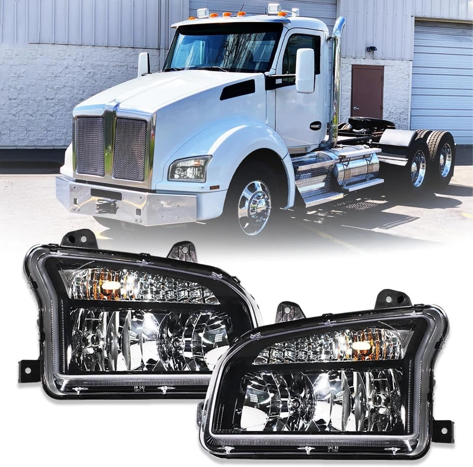 2014–2023 Kenworth T880 Headlights Black Housing Pair Left + Right - Image 1 of 4
