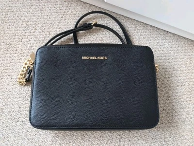 Michael Kors Jet Set Travel Leather East / West Cross Body Bag, Black/Gold - Image 1 of 4