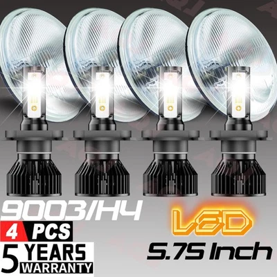 4PCS 5 3/4" 5.75"GLASS LED Headlights Hi-Lo Beam For Lincoln Continental 61-1969 - Image 1 of 4