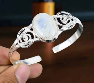 Brazalete Brazalete Piedra Lunar Plata de Ley 925 Hecho a Mano, Regalo Para Ella Foto 1 de 4
