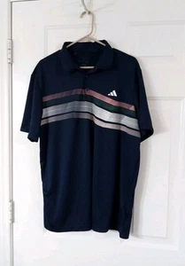 Adidas Herren XL Bruststreifen Kurzarm Golf Poloshirt Navy Blau - Bild 1 von 6