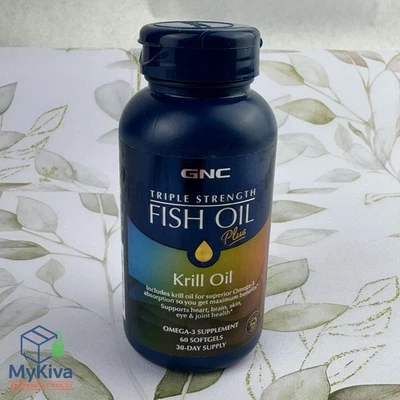 Óleo de peixe GNC força tripla mais óleo de krill 60 cápsulas moles ômega 3 pele articulada do coração - Imagem 1 de 4