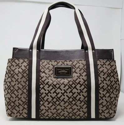NEW Tommy Hilfiger Women's Brown TH Logo Jacquard Tote Bag Handbag Purse - Image 1 of 4