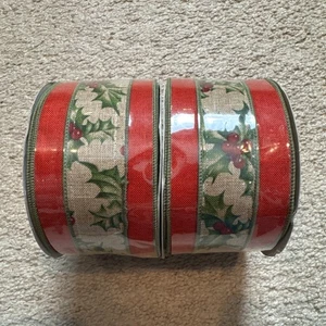 Christmas Ribbon Holly Berry 2.5” X 10 Yards Lot Of Two Rolls Rg8585 - Picture 1 of 3