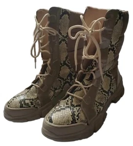 Cape Robbin Lace Up Combat Boots Size 10M Beige Faux Snake Skin - Picture 1 of 12