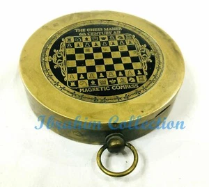 Brújula Marítima 3"" Ajedrez Latón Brújula Antigua Plana Antigua Decoración Náutica - Imagen 1 de 4