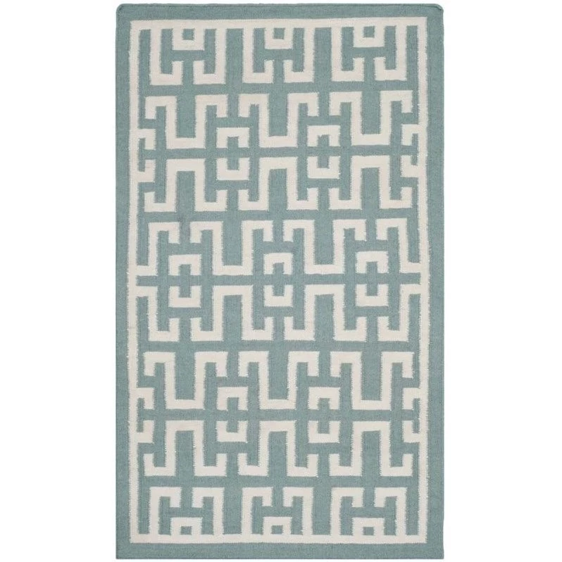 Safavieh Hand-woven Moroccan Reversible Dhurries Seafoam/ Ivory Wool/ Banana Sil