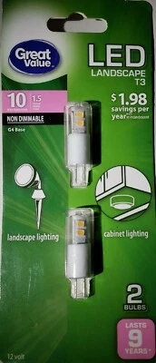 Great Value LED Landscape Lighting T3 2PK 10 Watt Equiv G4 Base Cabinet Lighting - Image 1 of 2