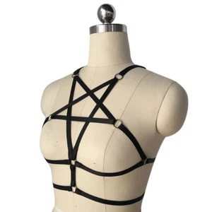 Flexible Pentagram Body Harness Chain Belts Bra Cupless Bandage Lingerie Gothic - Picture 1 of 4
