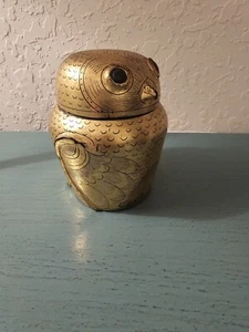 Vintage MidCentury Black Laquer W/Gold Paint Owl Pharaoh's Urn Cannister-Very... - Picture 1 of 9