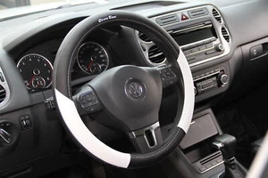 2017 Black White Slip On Style Steering Wheel Cover Perfect Fit Long Lasting - Picture 1 of 6