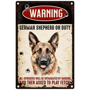 🐾 German Shepherd On Duty Funny Metal Tin Welcome Sign, 8x12 Sign Made In USA🐾 - Picture 1 of 11