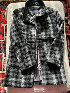 Gap Kids ~ Girls Black Gray Hound's-tooth Print Wool Blend Coat ~ Size 10 - Picture 1 of 6