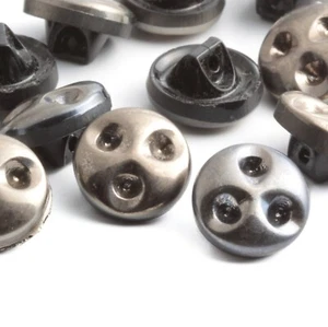 Lot (12) Vintage Czech silver lustre black glass buttons rhinestone indents 12mm - Picture 1 of 2