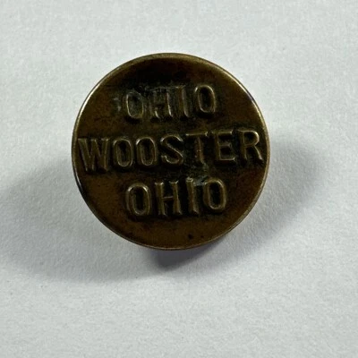 OHIO WOOSTER, OHIO Antique Wobble Shank Overall BUTTON Brass Metal - Image 1 of 4