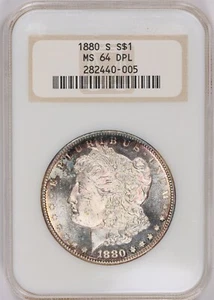 1880 S Morgan Silver Dollar NGC MS 64 DPL Deep Proof Like (DMPL) Toned - Picture 1 of 4
