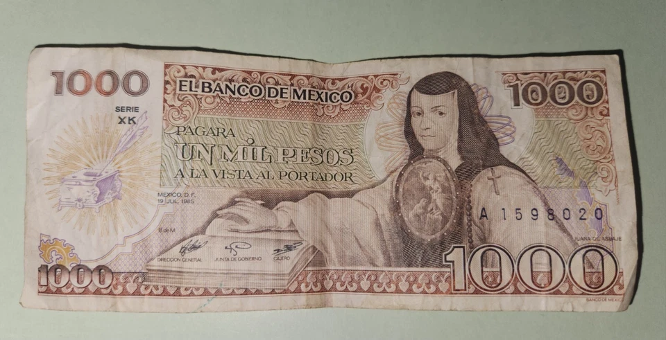 CIRCULATED Mexico Banknote 1000 Pesos Paper Money Old Bill - Image 1 of 2