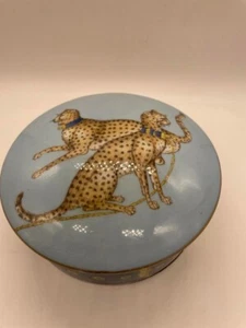 Limoges? Porcelaine De Paris "Chasses Royales 2 Cheetah" Lidded Box - Picture 1 of 8