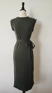 Anthropologie Midi Dress New Size Small Ribbed Green Belted Chic Boho Retro - Picture 1 of 5