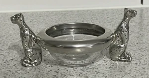 DIANA CARMICHAEL CHEETAH AFRICA PEWTER & GLASS DOUBLE CHEETAH DISH - Picture 1 of 9