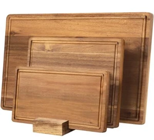 Set Of 3 Wood Cutting Wooden Boards For Kitchen With Holder Chopping Meat Cheese - Picture 1 of 8