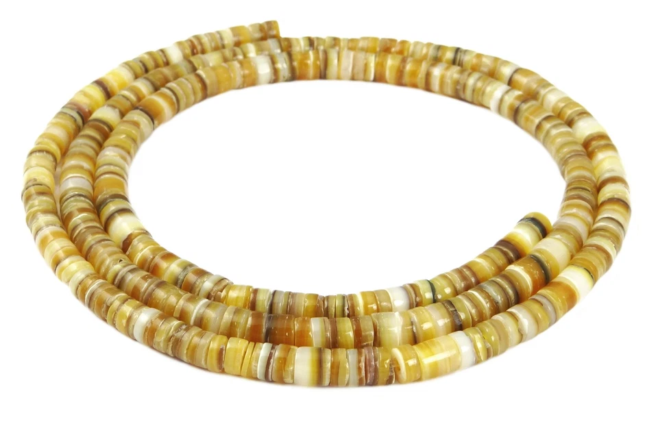 😏 Goldlippen-Auster XL-Strang Heishi Perlen 5 mm Scheiben Muschelperlen 😉 - Bild 1 von 1
