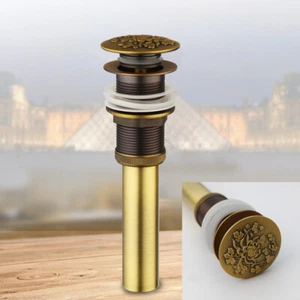 Flower Pop Up Drain Antique Brass Bathroom Sink Waste Water Strainer No Overflow - Picture 1 of 7