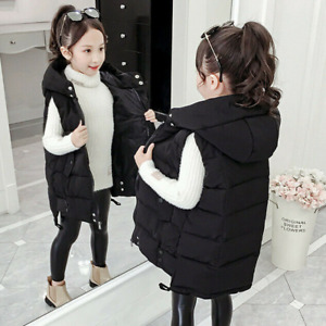 Gao11 New Kids Girls Vest Bodywarmer Gilet Padded Sleeveless Jacket Hooded Coat