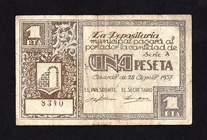 F.C. GRAUS (HUESCA) 1 PESETA 1937 SERIE A , B/C- , SUCIO . - Imagen 1 de 2