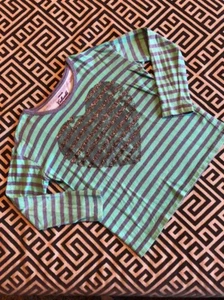 Crewcuts Collective Girls Glitter Heart Striped Long Sleeve Shirt.  Size 8 - Bild 1 von 4