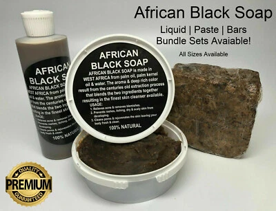 HALALEVERYDAY Raw African Black Soap, Liquid, Paste - 100% Pure Organic Natural Ghana ALL SIZE