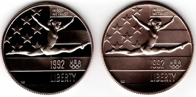 1992-S/P  XXV Olympiad/Gymnast Commem Half Dollar, Clad, PRF/UNC, 2-coin lot. - Image 1 of 2