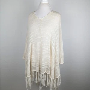 Mystree Cream Oversized Slouchy Hooded Open Knit Beachy Poncho Size Small NWT - Picture 1 of 7