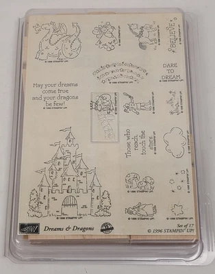 Juego de 17 estampillas Stampin Up Dreams & Dragons montura de goma cuento de hadas 1996 Foto 1 de 4