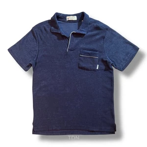 Camisa Polo Laguna Para Hombre Terry Tela Talla M Azul Marino Retro Y2K Playa Surf Resort Nueva con Etiquetas - Imagen 1 de 6