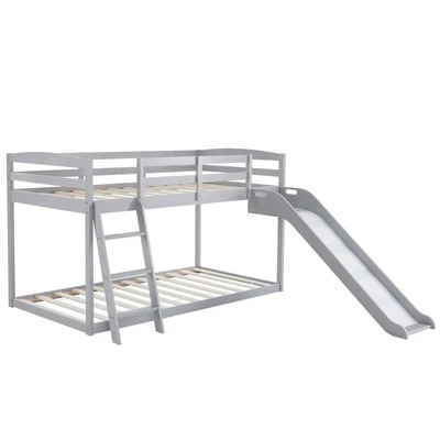 Litera con corredera curva y escalera en ángulo piso de madera maciza litera loft marco de cama Foto 1 de 4