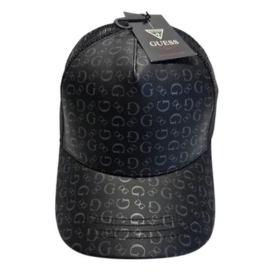 New Guess G Logo Monogram Mesh Trucker Hat Adjustable Black Cap NWT - Image 1 of 4