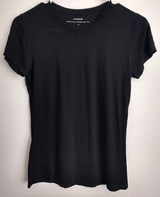 Camiseta clásica Vince para mujer manga corta cuello redondo negra algodón/modal talla S Foto 1 de 3
